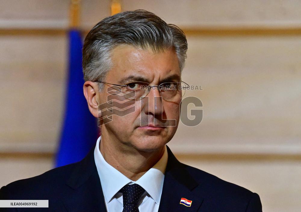 President Macron And PM Plenkovic Give A Press Conference - Paris