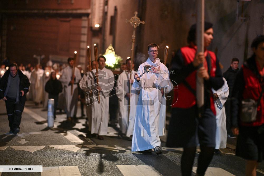 Religious Procession During Fete Des Lumieres 2025 - Lyon