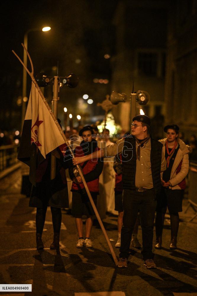 Religious Procession During Fete Des Lumieres 2025 - Lyon
