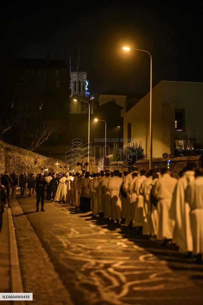 Religious Procession During Fete Des Lumieres 2025 - Lyon