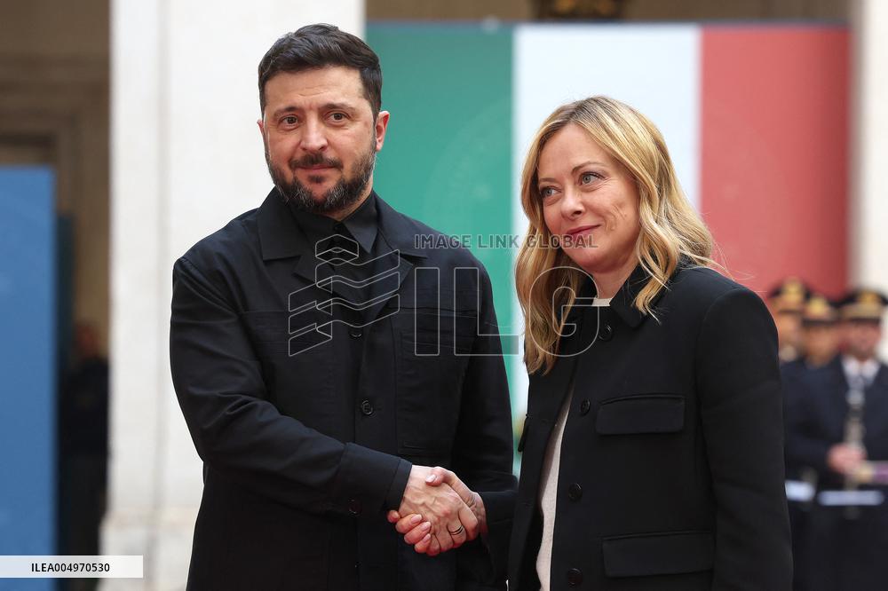 Giorgia Meloni Receives Volodymyr Zelenskyy - Rome