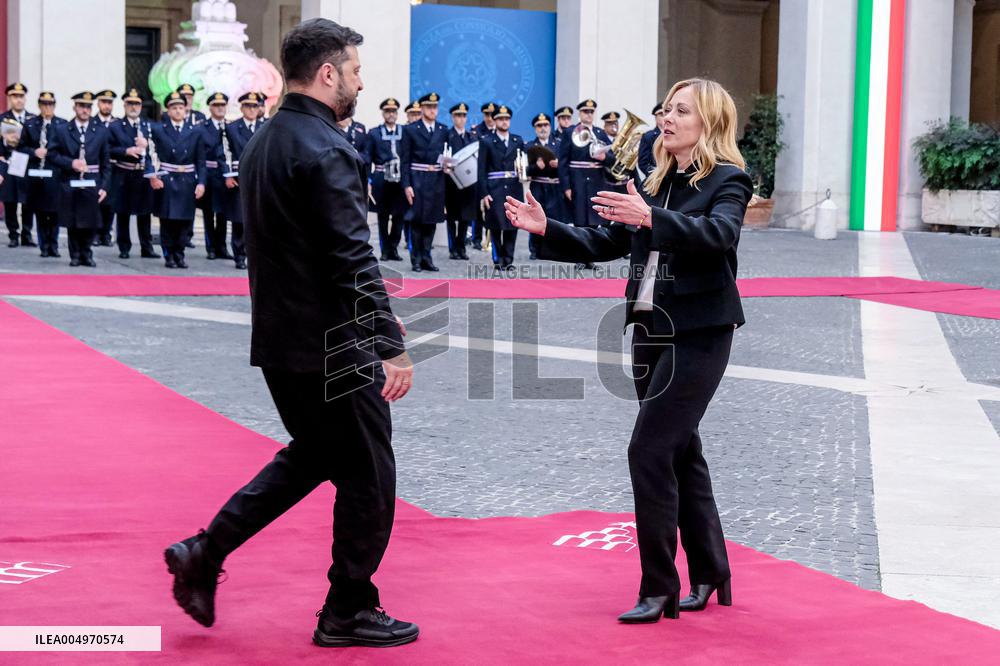Giorgia Meloni Receives Volodymyr Zelenskyy - Rome
