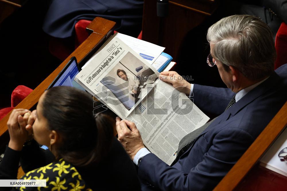 Vote of The 2026 Social Security Budget Bill at The National Assembly - Paris