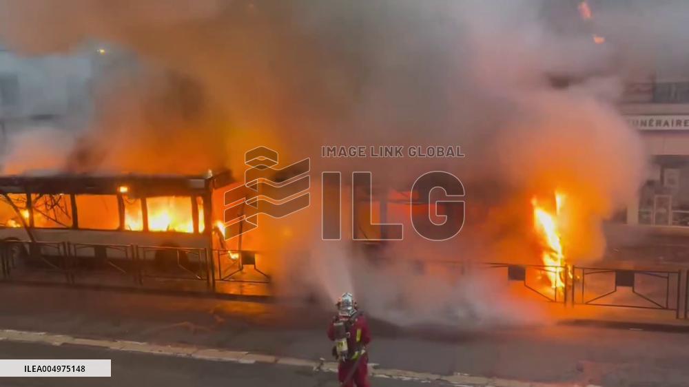 France: Bus Catches Fire in Le Raincy