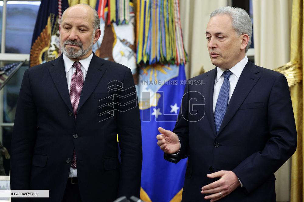 US President Donald J. Trump delivers remarks during a signing ceremony in the Oval Office