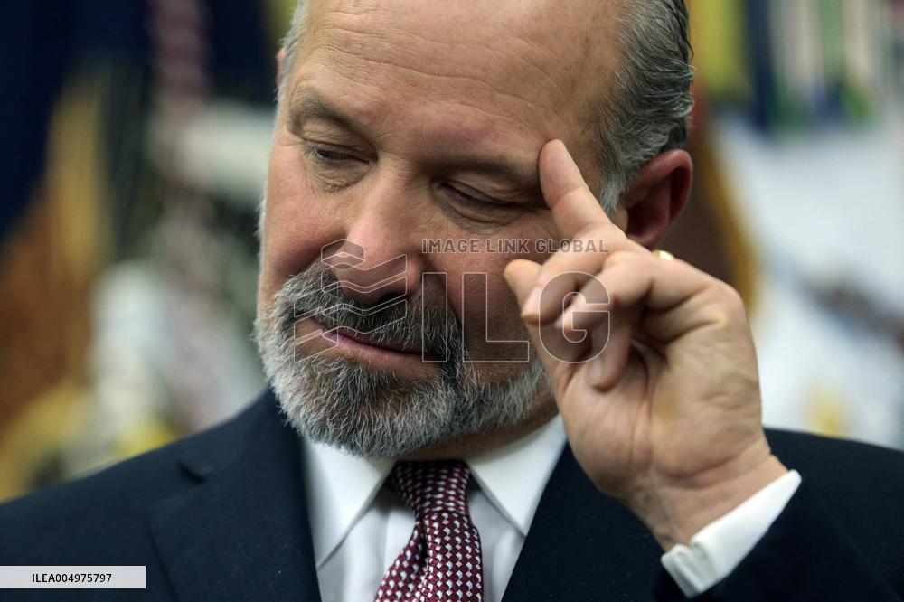 US President Donald J. Trump delivers remarks during a signing ceremony in the Oval Office