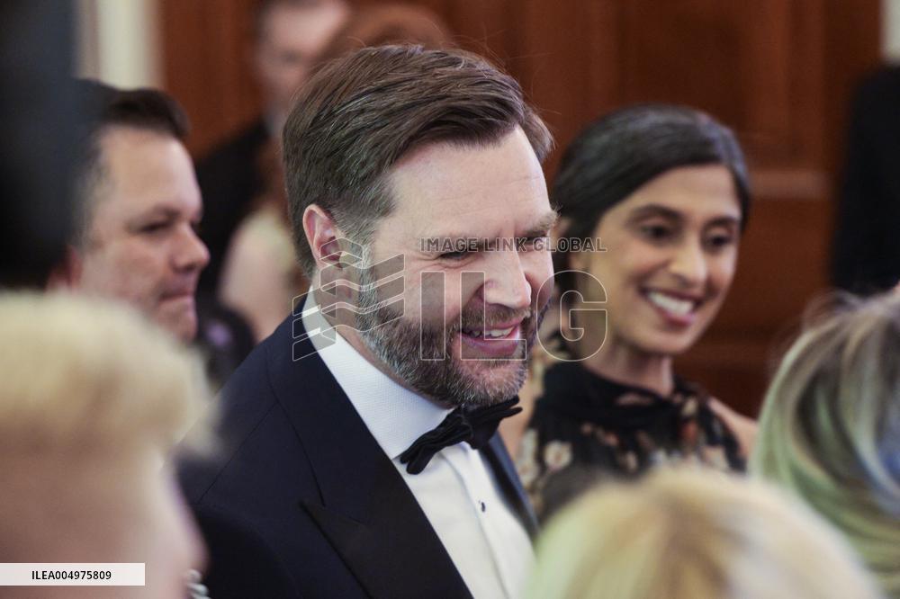 US President Donald J. Trump delivers remarks during the Congressional Ball at the White House