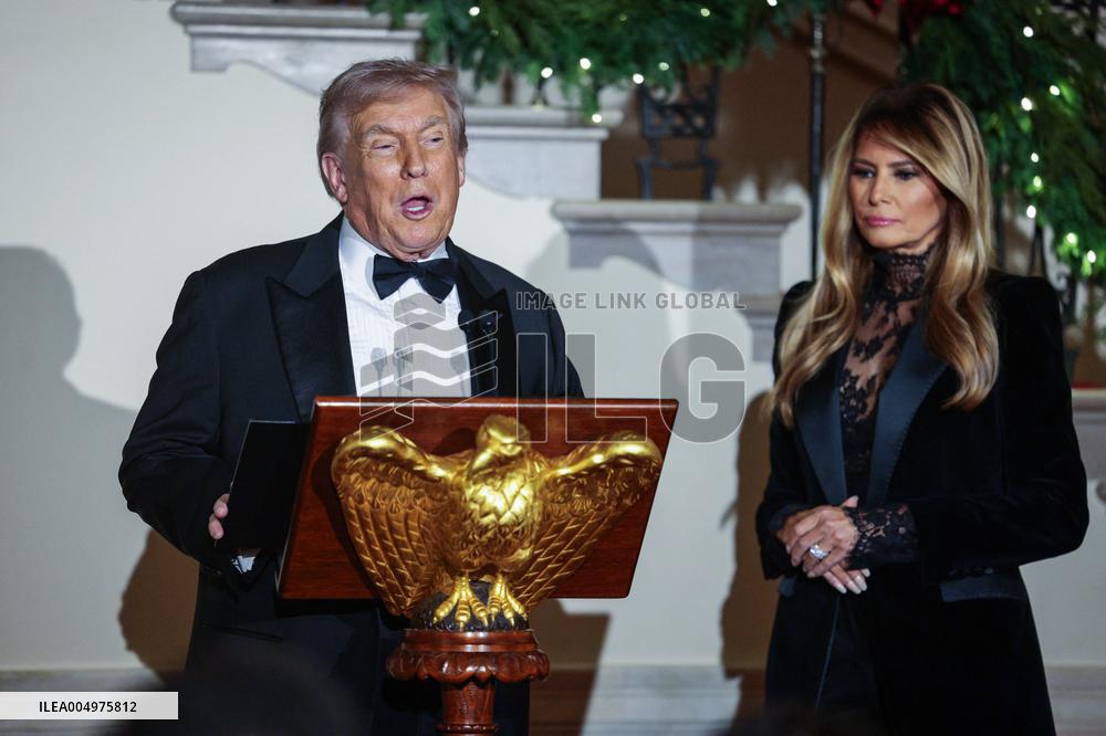 US President Donald J. Trump delivers remarks during the Congressional Ball at the White House