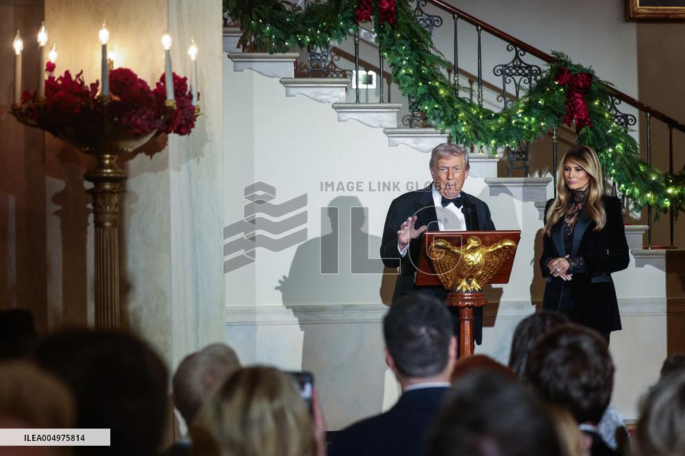 US President Donald J. Trump delivers remarks during the Congressional Ball at the White House