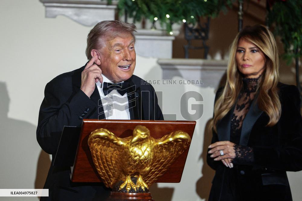 US President Donald J. Trump delivers remarks during the Congressional Ball at the White House