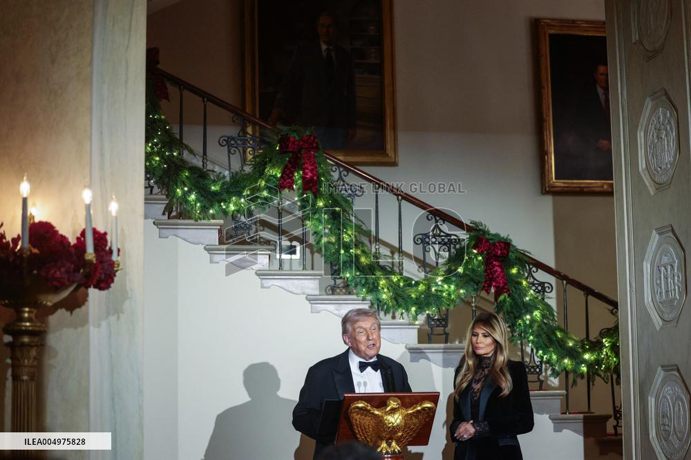 US President Donald J. Trump delivers remarks during the Congressional Ball at the White House