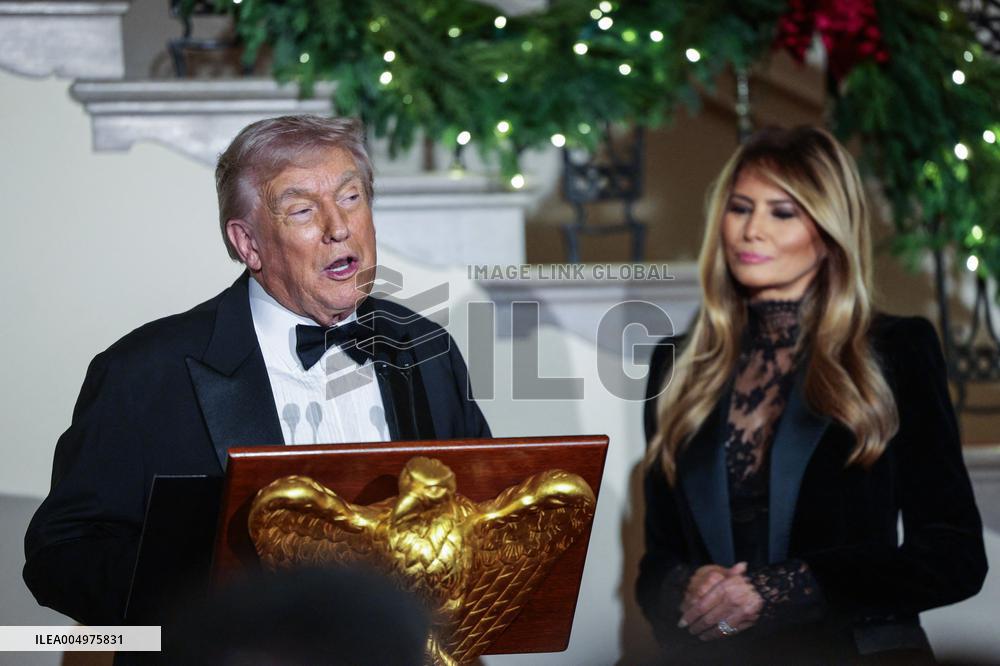 US President Donald J. Trump delivers remarks during the Congressional Ball at the White House