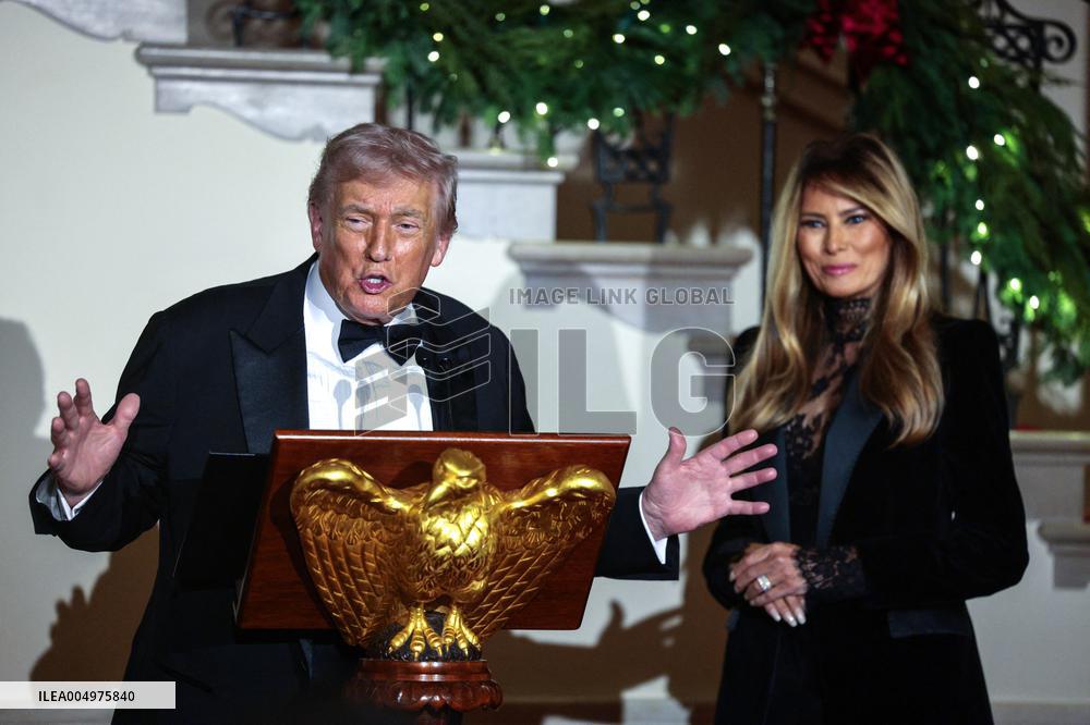 US President Donald J. Trump delivers remarks during the Congressional Ball at the White House