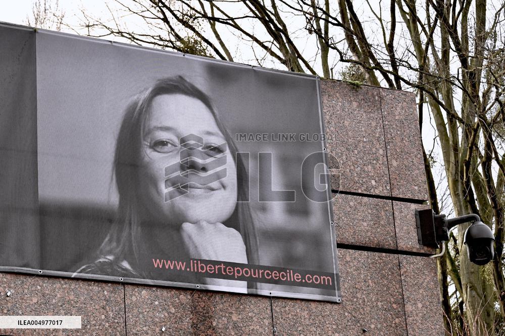 Display Of Portrait of Cecile Kohler Currently Detained In Iran - Strasbourg