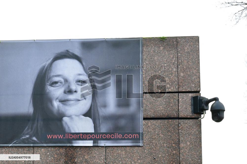 Display Of Portrait of Cecile Kohler Currently Detained In Iran - Strasbourg