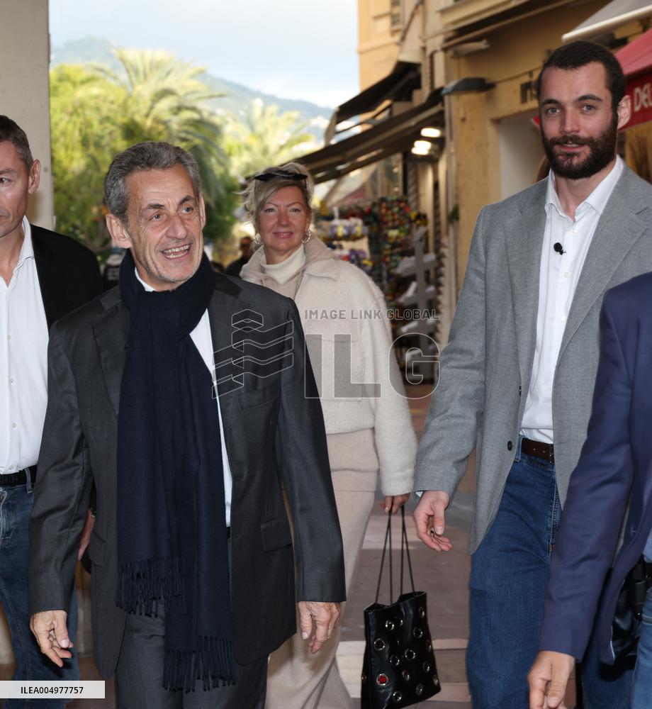 Nicolas Sarkozy And Son Leave Restaurant To Attend Book Signing - France