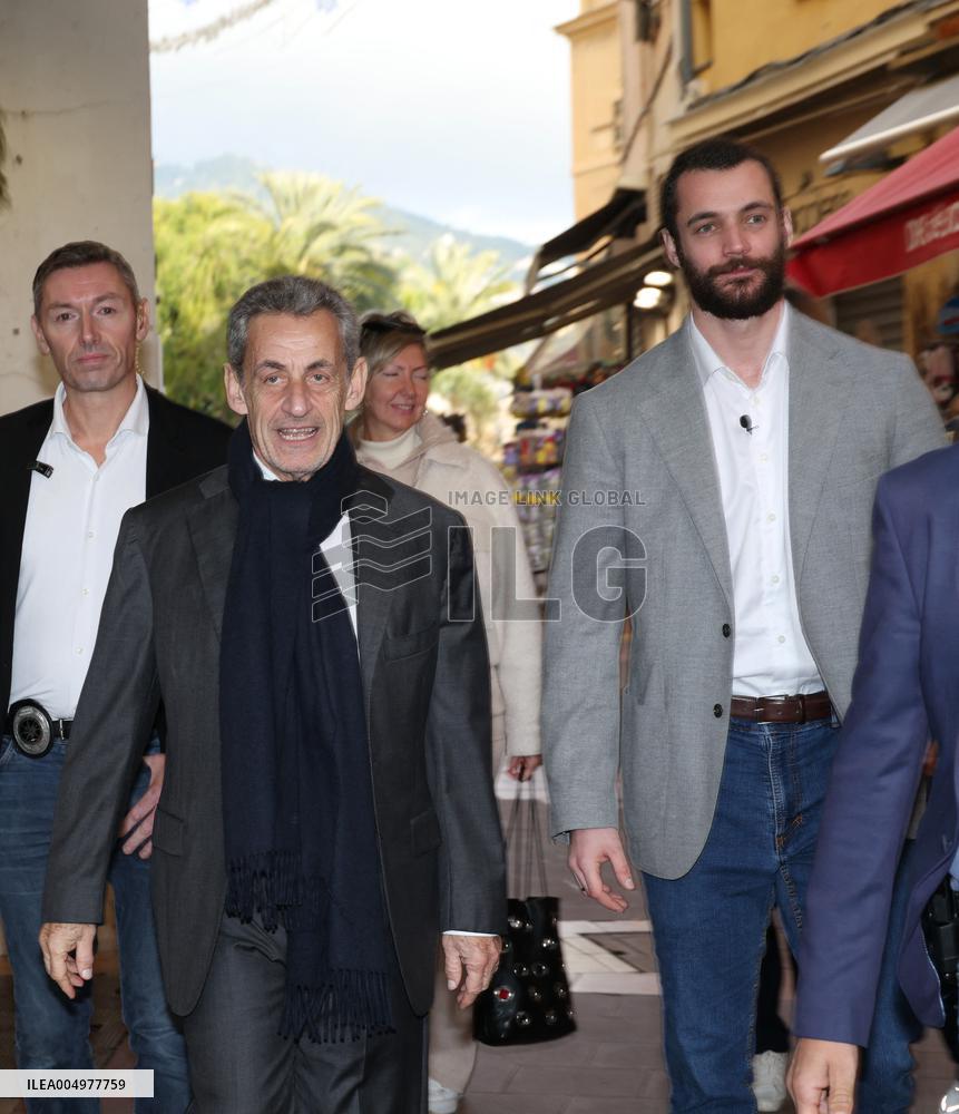 Nicolas Sarkozy And Son Leave Restaurant To Attend Book Signing - France