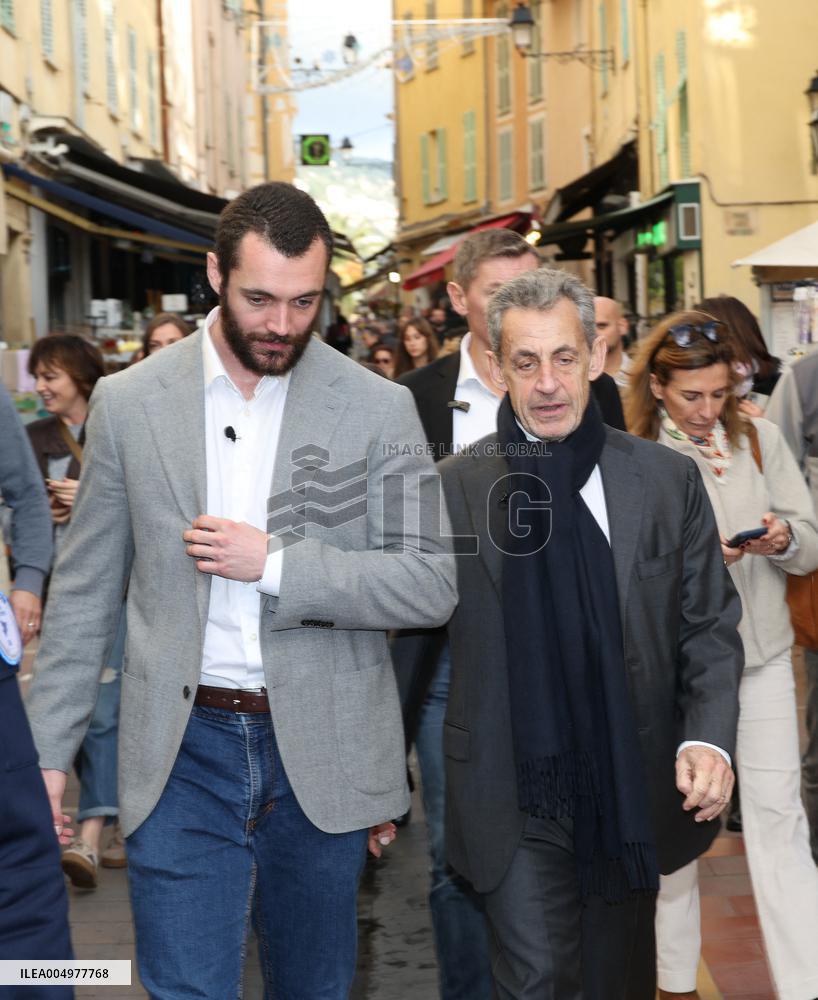 Nicolas Sarkozy And Son Leave Restaurant To Attend Book Signing - France