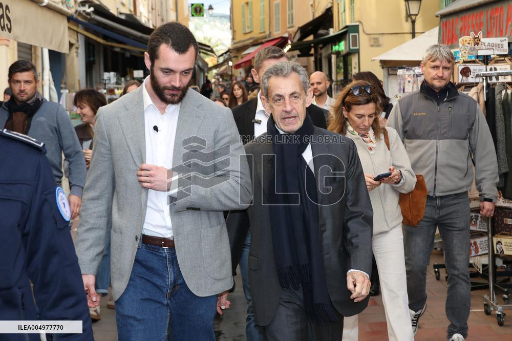 Nicolas Sarkozy And Son Leave Restaurant To Attend Book Signing - France