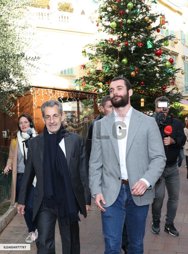 Nicolas Sarkozy And Son Leave Restaurant To Attend Book Signing - France