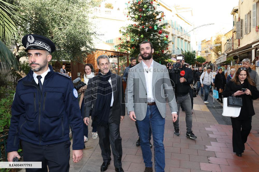 Nicolas Sarkozy And Son Leave Restaurant To Attend Book Signing - France