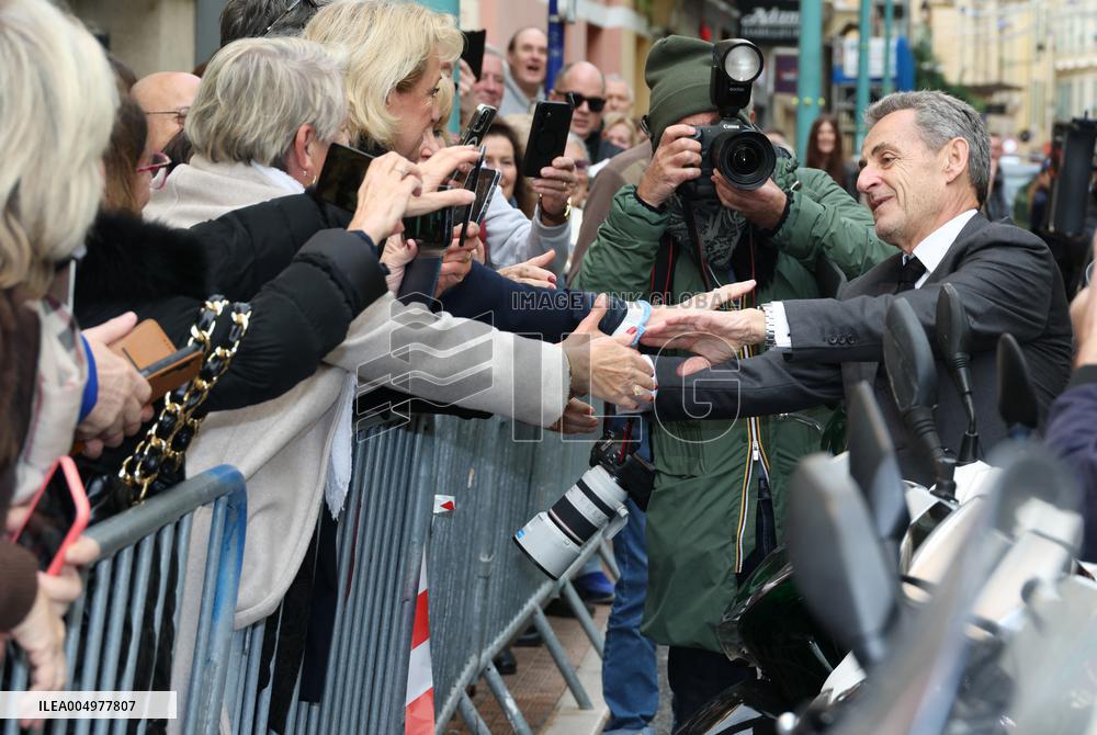 Nicolas Sarkozy And Son Leave Restaurant To Attend Book Signing - France