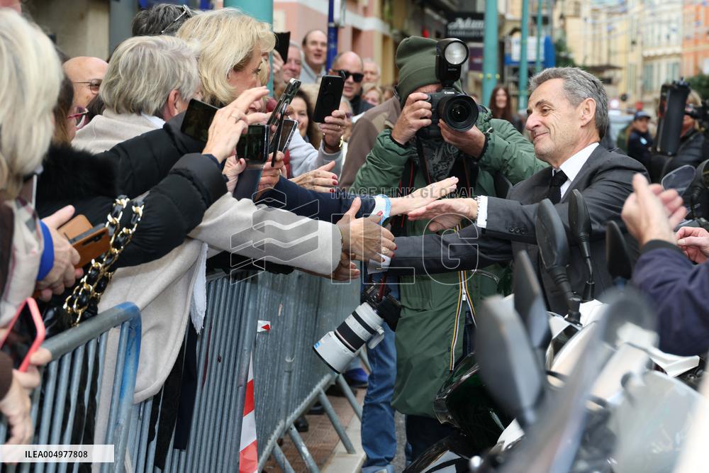 Nicolas Sarkozy And Son Leave Restaurant To Attend Book Signing - France