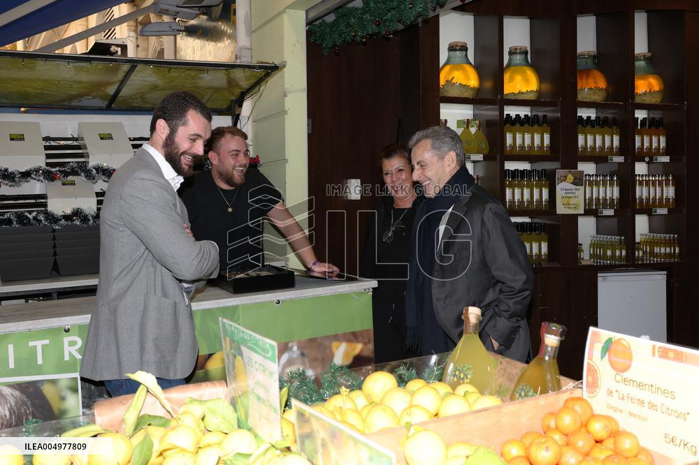 Nicolas Sarkozy And Son Leave Restaurant To Attend Book Signing - France