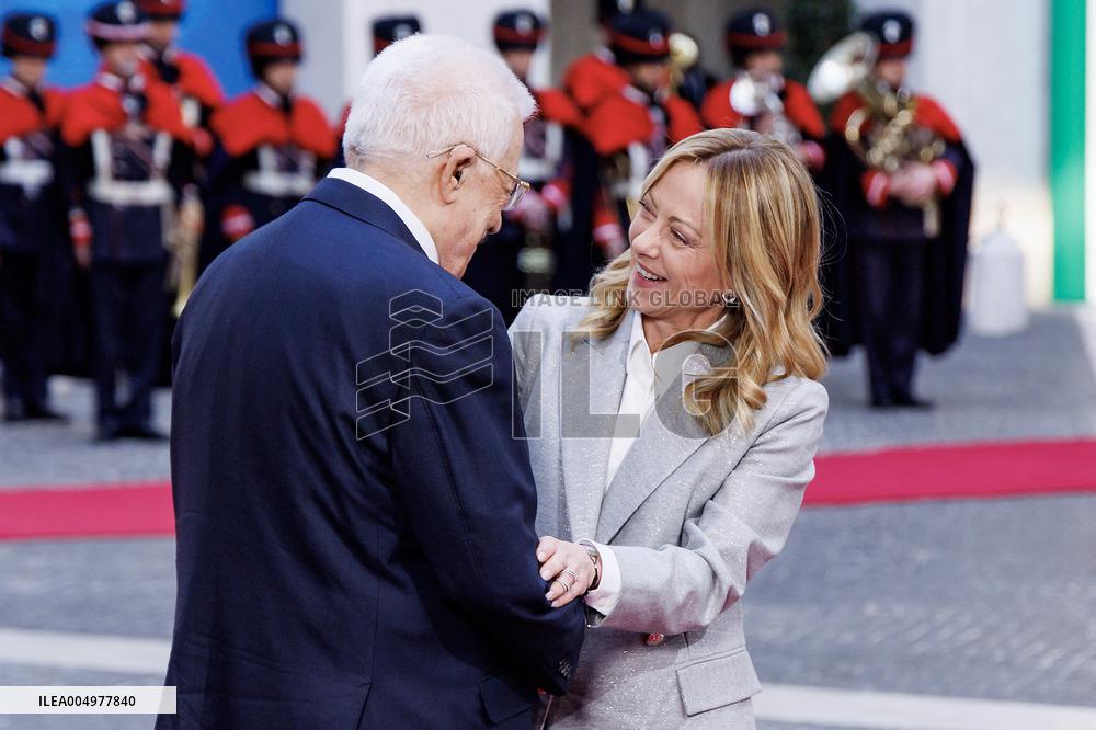 Giorgia Meloni Receives Mahmoud Abbas at Palazzo Chigi - Rome