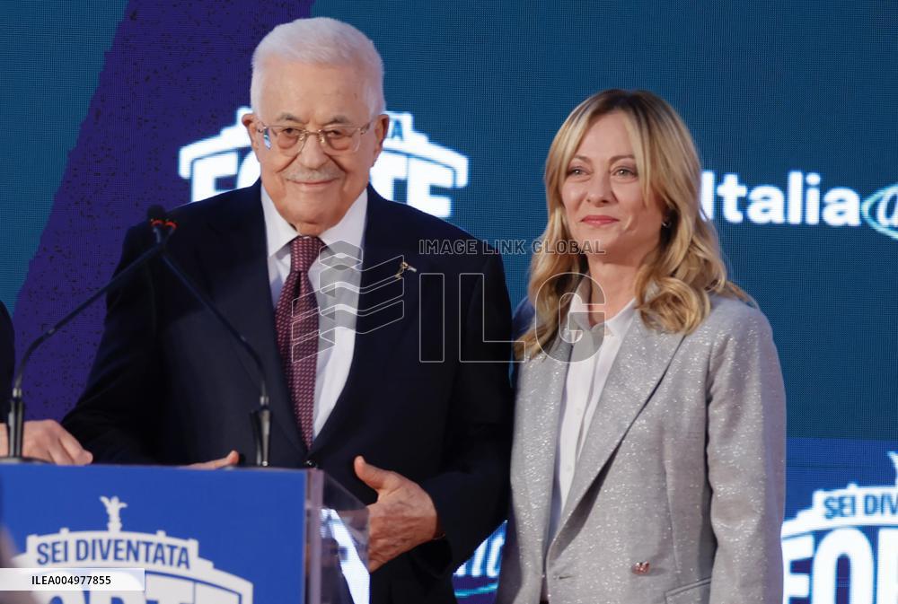 PM Giorgia Meloni and President Mahmoud Abbas at the Fratelli d'Italia FDI Atreju 2025 Event - Rome