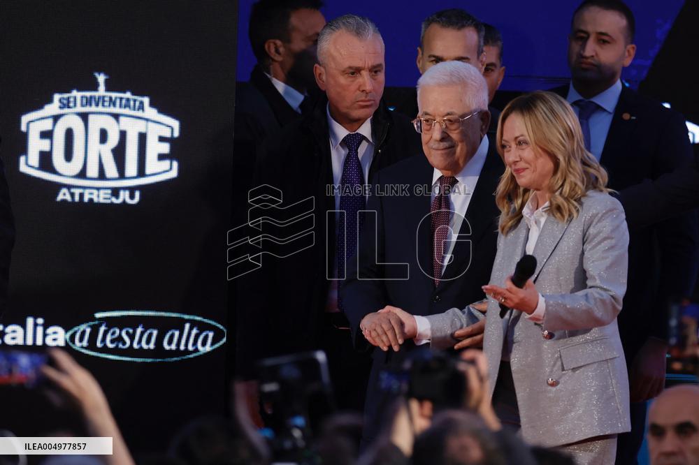 PM Giorgia Meloni and President Mahmoud Abbas at the Fratelli d'Italia FDI Atreju 2025 Event - Rome