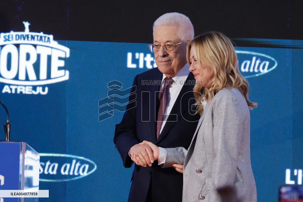 PM Giorgia Meloni and President Mahmoud Abbas at the Fratelli d'Italia FDI Atreju 2025 Event - Rome