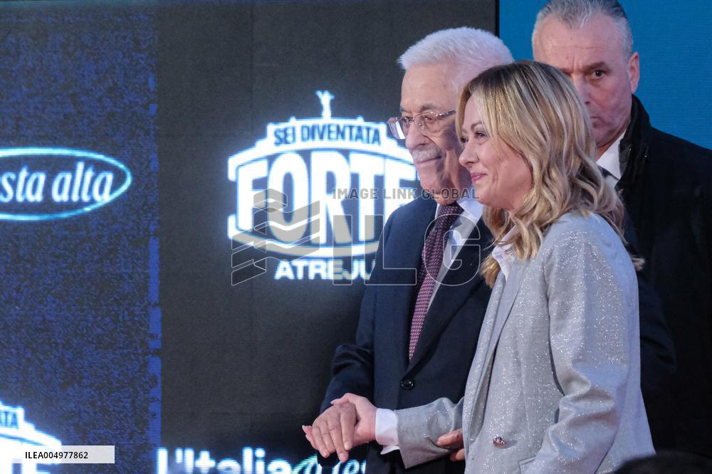PM Giorgia Meloni and President Mahmoud Abbas at the Fratelli d'Italia FDI Atreju 2025 Event - Rome