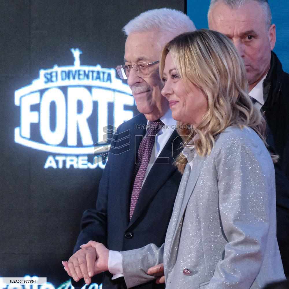 PM Giorgia Meloni and President Mahmoud Abbas at the Fratelli d'Italia FDI Atreju 2025 Event - Rome