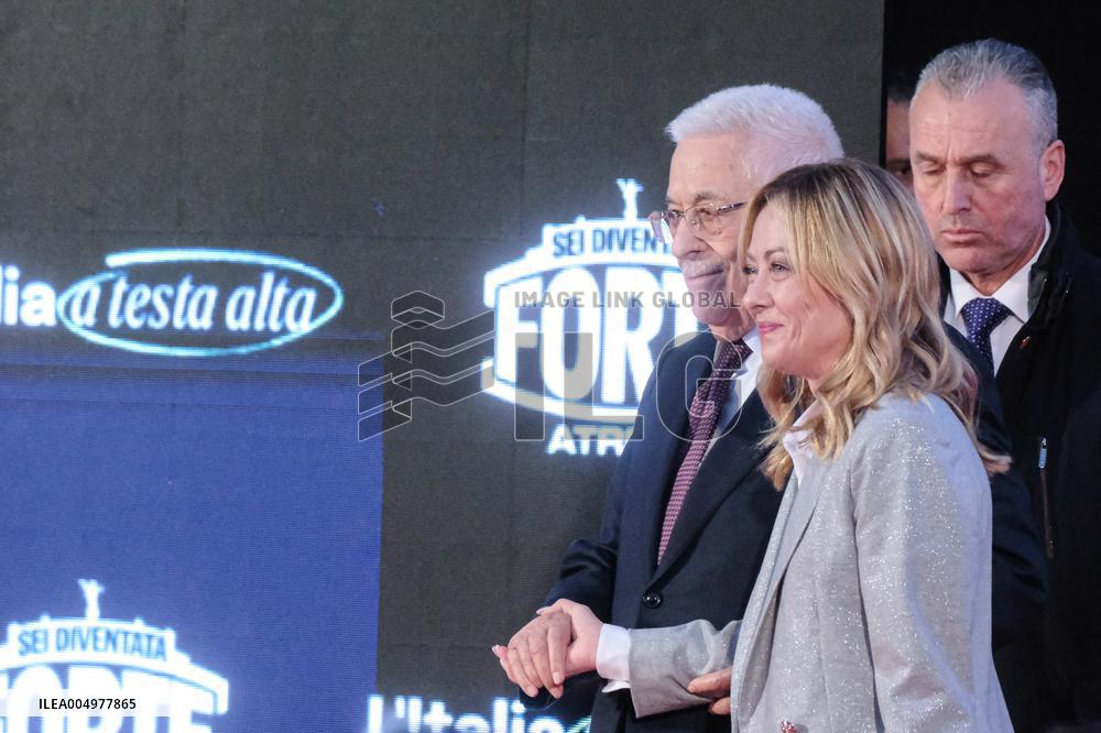 PM Giorgia Meloni and President Mahmoud Abbas at the Fratelli d'Italia FDI Atreju 2025 Event - Rome