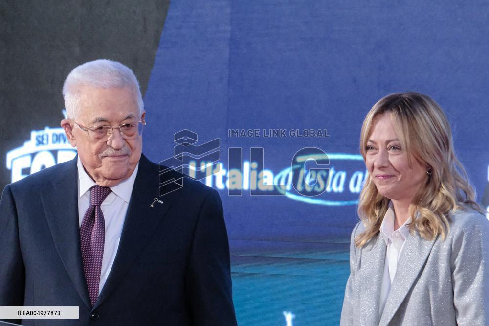 PM Giorgia Meloni and President Mahmoud Abbas at the Fratelli d'Italia FDI Atreju 2025 Event - Rome