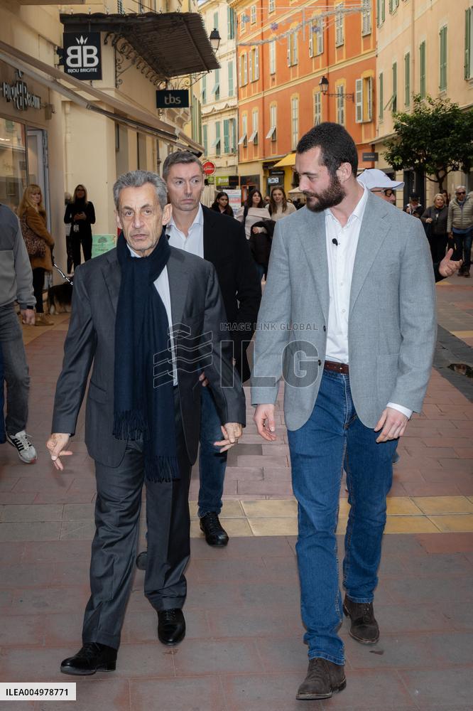 Nicolas Sarkozy And His Son On His Way To Book Signing - Menton