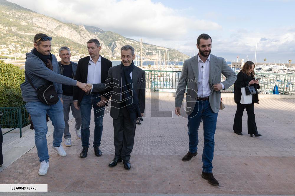 Nicolas Sarkozy And His Son On His Way To Book Signing - Menton