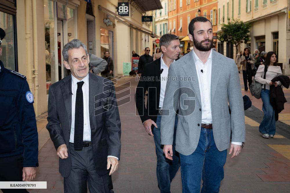 Nicolas Sarkozy And His Son On His Way To Book Signing - Menton