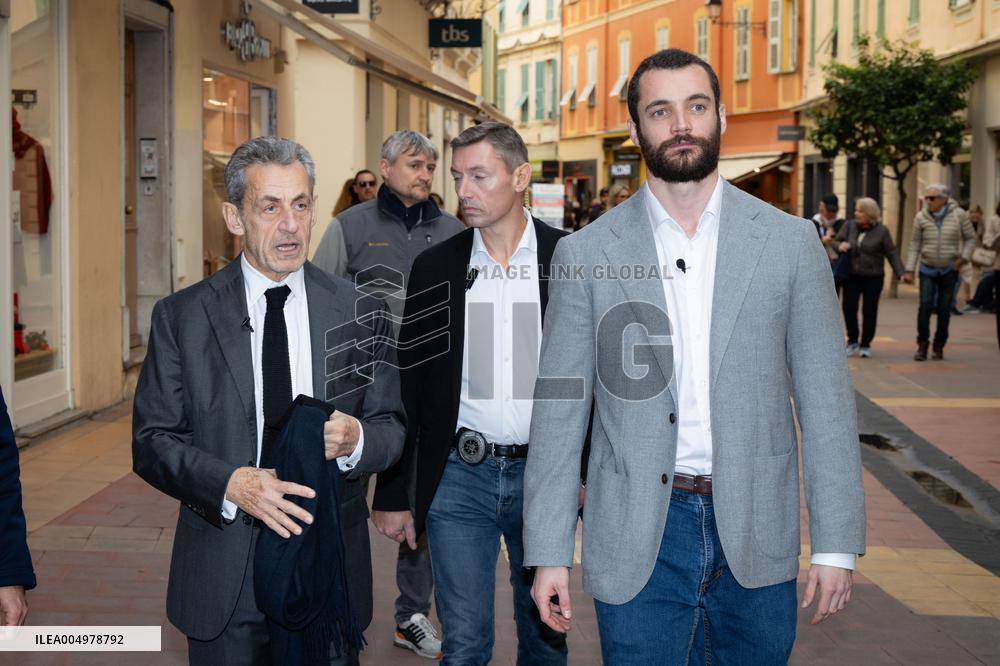 Nicolas Sarkozy And His Son On His Way To Book Signing - Menton