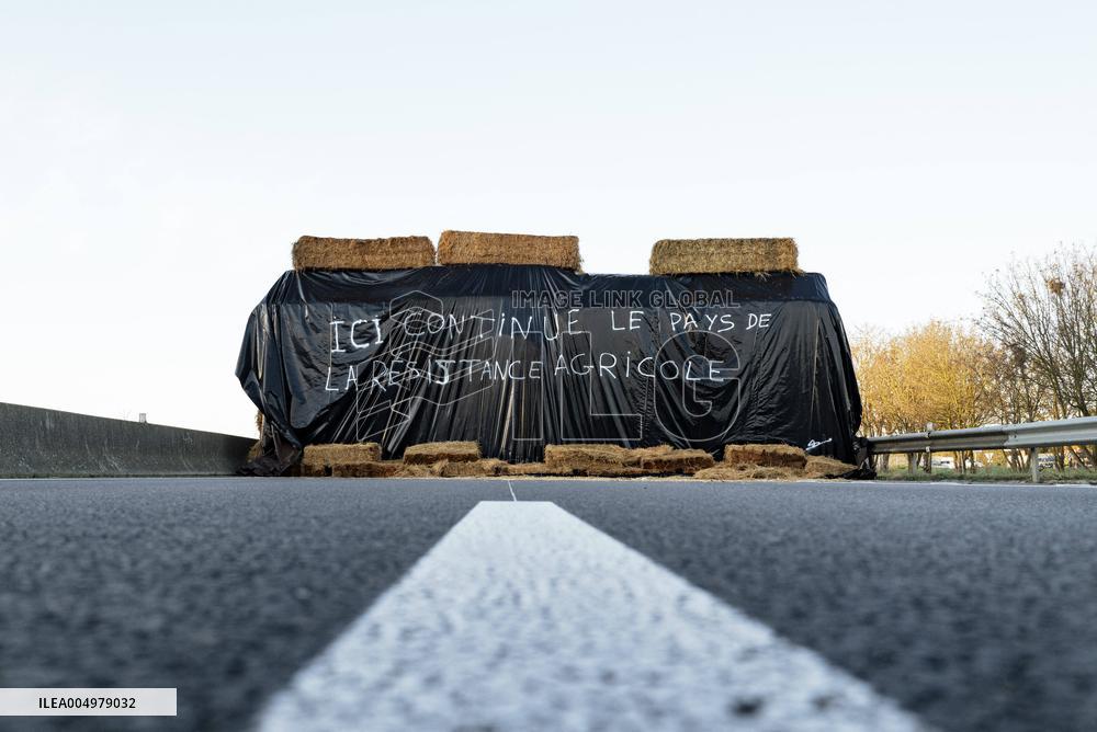 Farmers Blockade On The A64 Motorway Near Carbonne - France