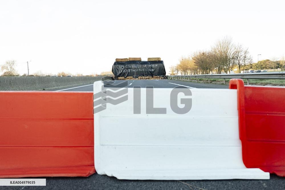 Farmers Blockade On The A64 Motorway Near Carbonne - France