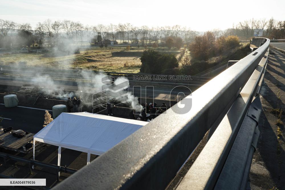 Farmers Blockade On The A64 Motorway Near Carbonne - France