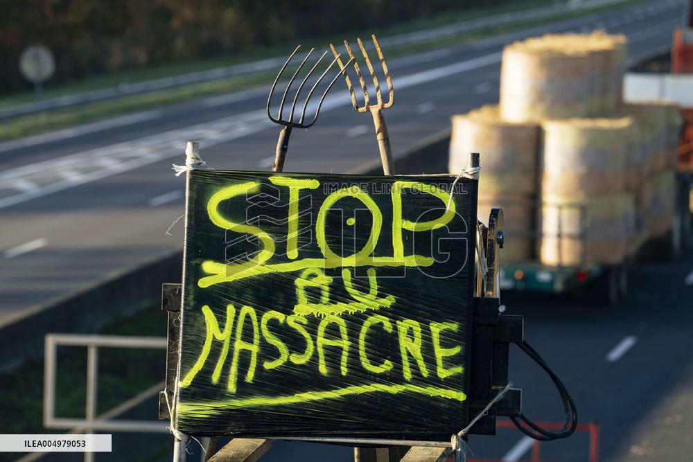 Farmers Blockade On The A64 Motorway Near Carbonne - France
