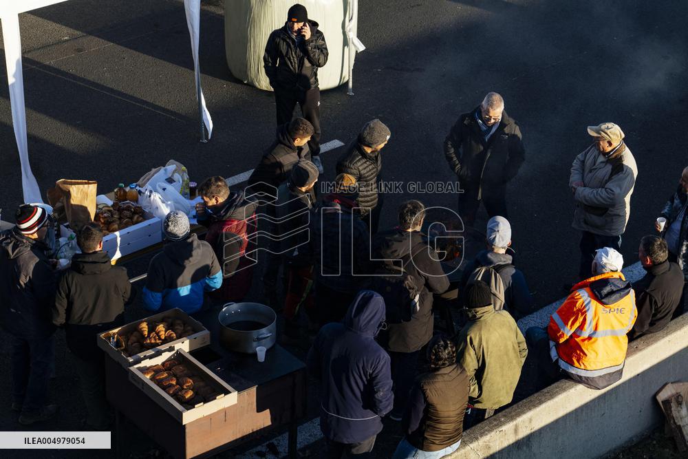 Farmers Blockade On The A64 Motorway Near Carbonne - France