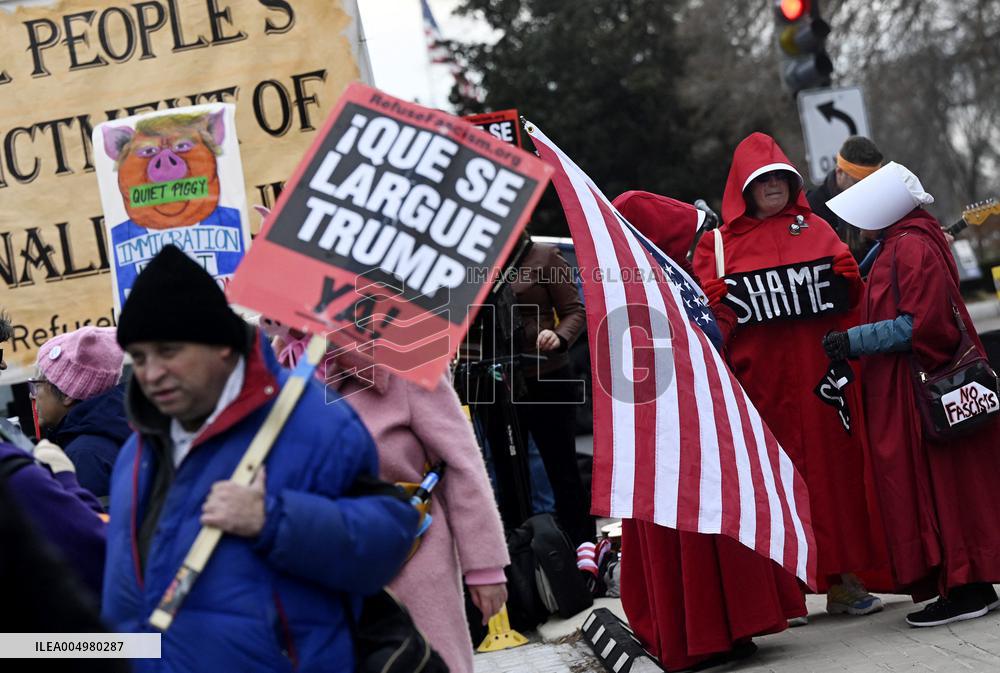 A “Trump Must Go” protest in Washington DC
