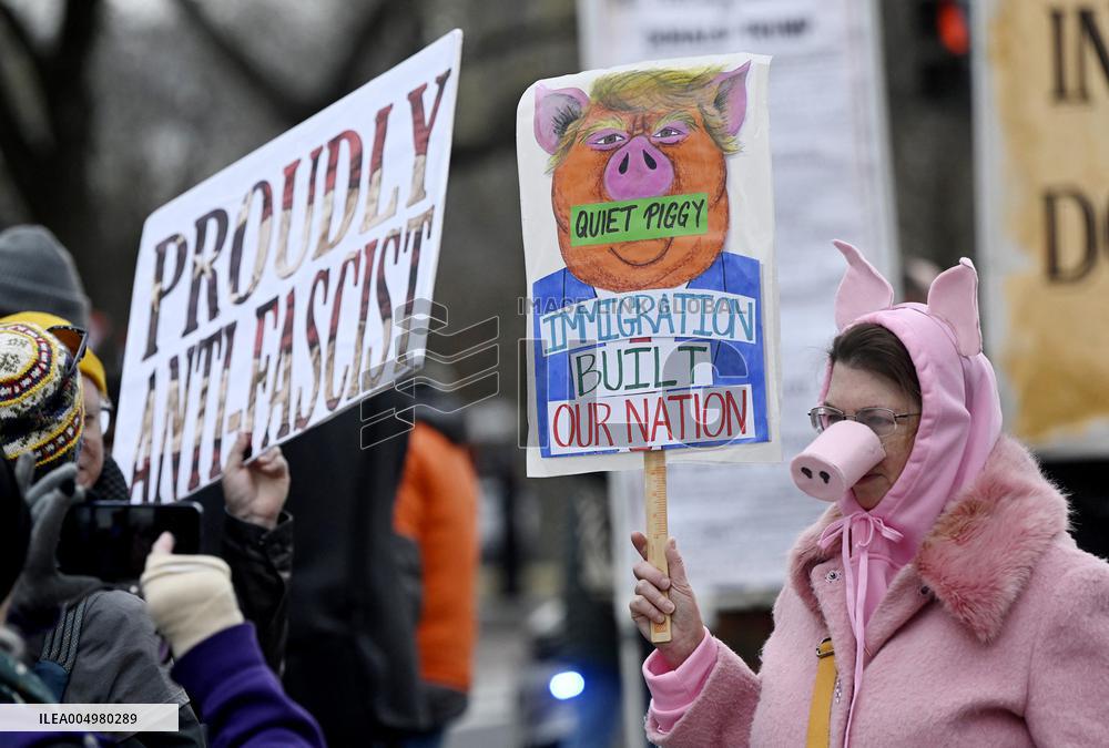A “Trump Must Go” protest in Washington DC