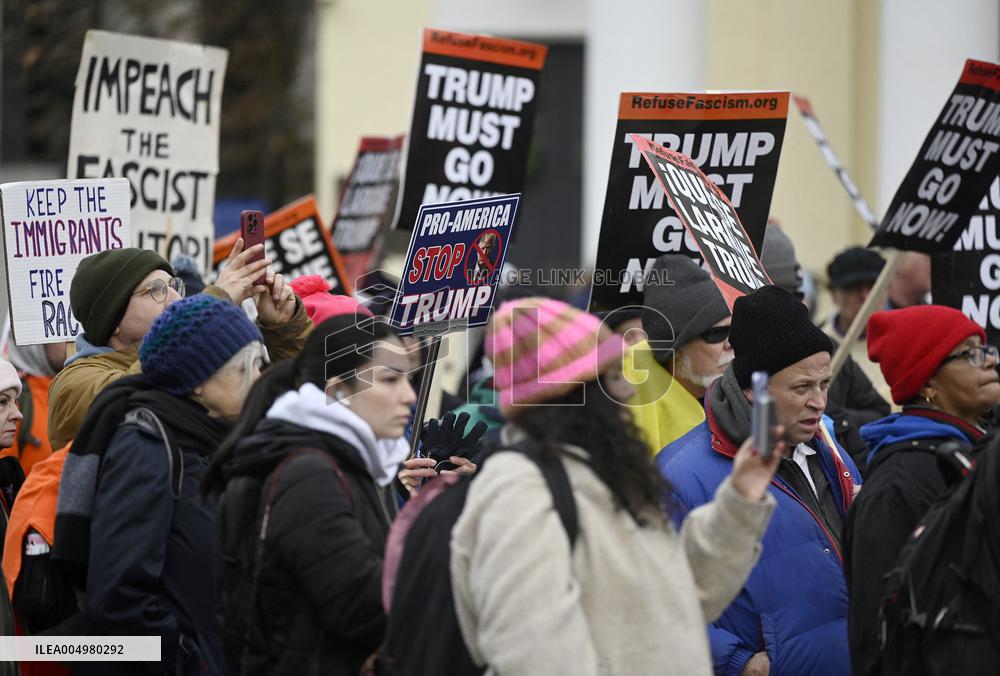 A “Trump Must Go” protest in Washington DC