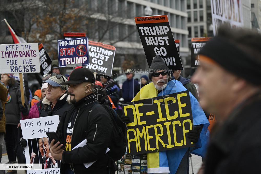 A “Trump Must Go” protest in Washington DC