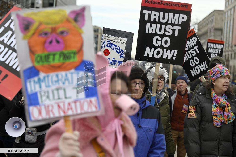 A “Trump Must Go” protest in Washington DC